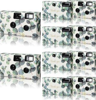 Kanayu 8 Pack Bulk Disposable Camera for Wedding, 35mm Single Use It with Flash Disposable Cameras One Time Photo Tool for Wedding Anniversary Travel Camp Party Supplies(Eucalyptus Leaves)