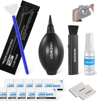 NEEWER 16 in 1 Camera Lens Cleaning Kit, 1x Brush + 1x Air Blower + 1x Cleaning Swab for 24mm Full Frame Sensor + 1x Cleaner Spray + 2X Cloth + 10x Wet Lens Wipe, HM-44