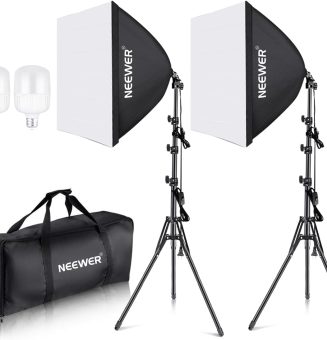 NEEWER 700W Equivalent Softbox Lighting Kit, 2Pack UL Certified 5700K LED Lighting Bulbs, 24x24 inches Softboxes with E26 Socket, Photography Continuous Lighting Kit Photo Studio Equipment